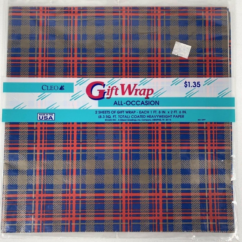 Vintage Cleo Plaid All Occasion Gift Wrap Sheets Two 20 x 30 Inch Wrapping Paper - Picture 2 of 9